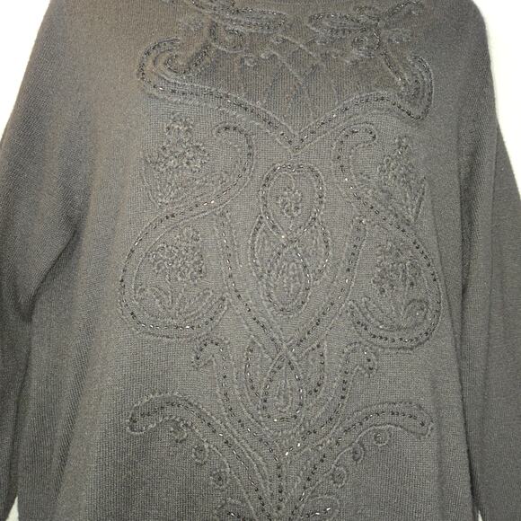 Koret Womens Large Black Sweater Embroidered Floral Beaded Knit Career Neutral - Picture 3 of 9